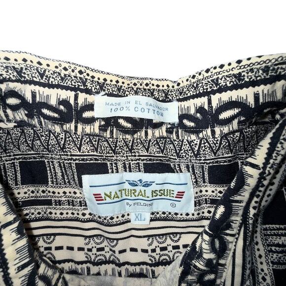 VTG 80s Natural Issue Shirt Men XL Slim Geometric Striped Short Sleeve Cotton - Picture 7 of 8